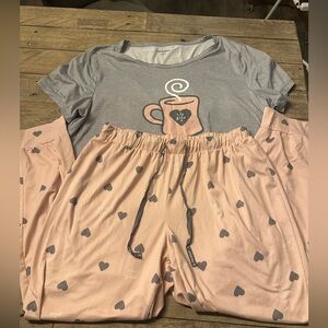 Life Is Good Gray and Pink Heart Pajama Set